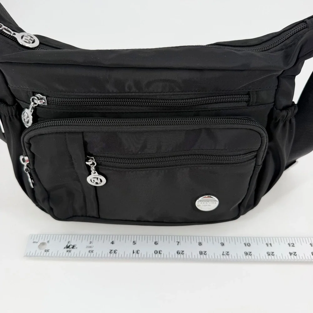 Jielshi Light Life Black Nylon Crossbody Bag Multi Pocket Travel Organizer